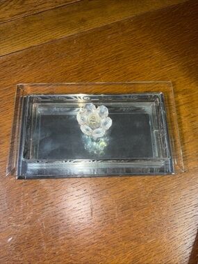 VINTAGE Studio Silversmith Mirrored w/Crystal Rose Handle Beveled Glass Box